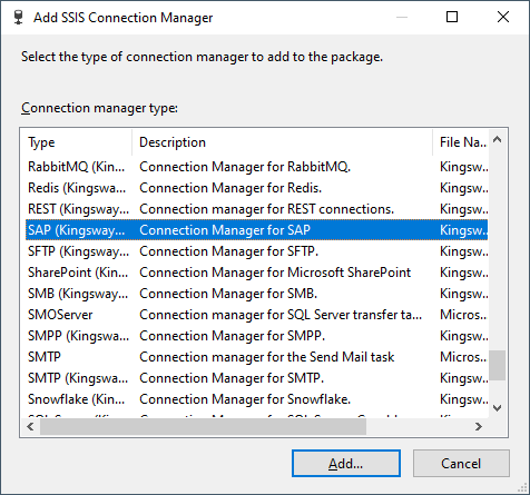 Add SAP Connection Manager
